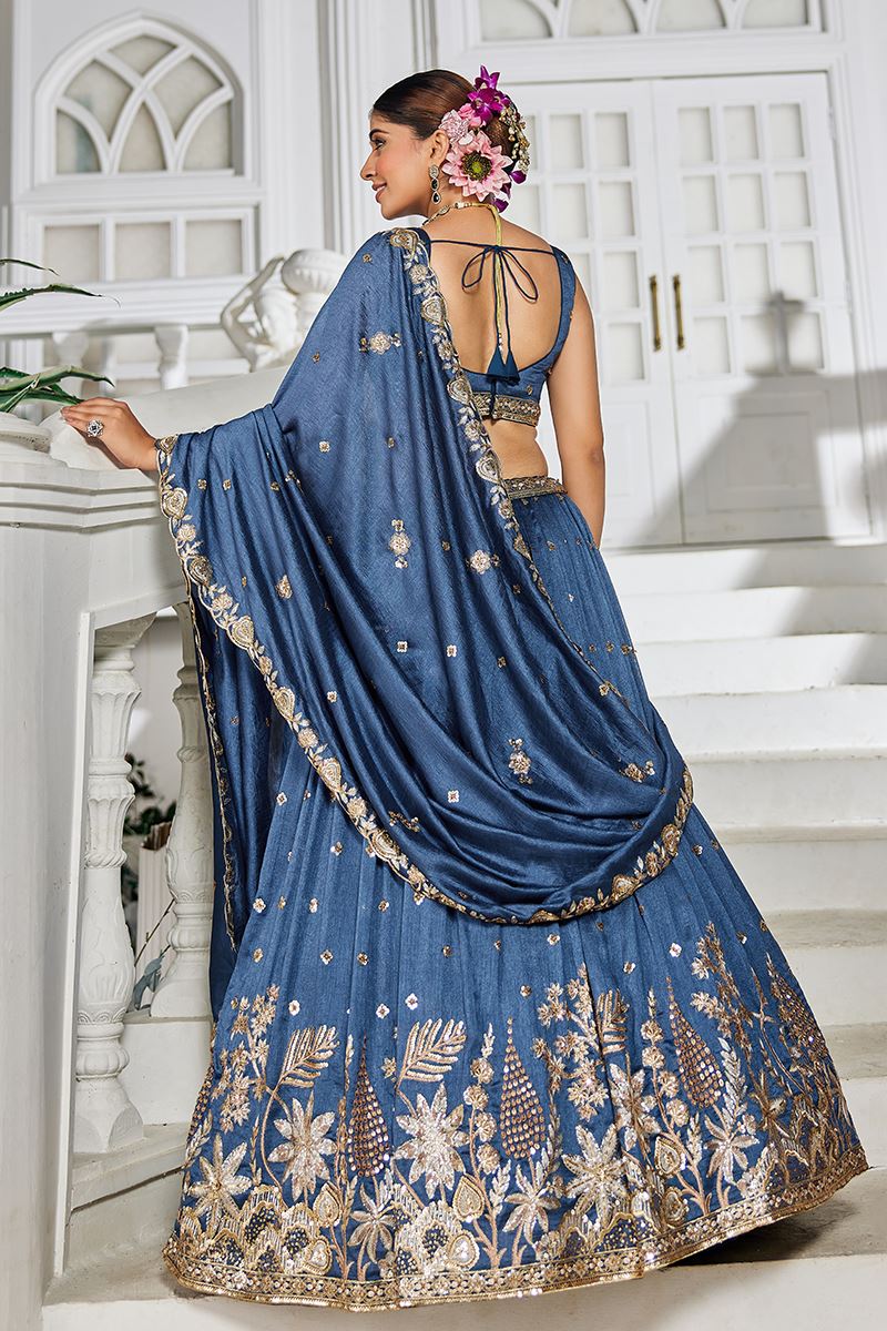 Surreal Navy Blue Designer Indo-Western Lehenga Choli for Engagement, Reception, and Sangeet