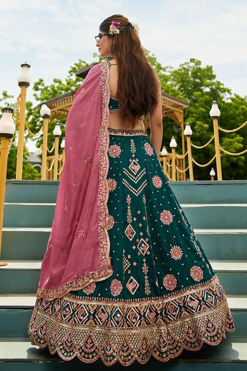 Pretty Green Designer Indo-Western Lehenga Choli for Mehendi, Engagement, and Reception