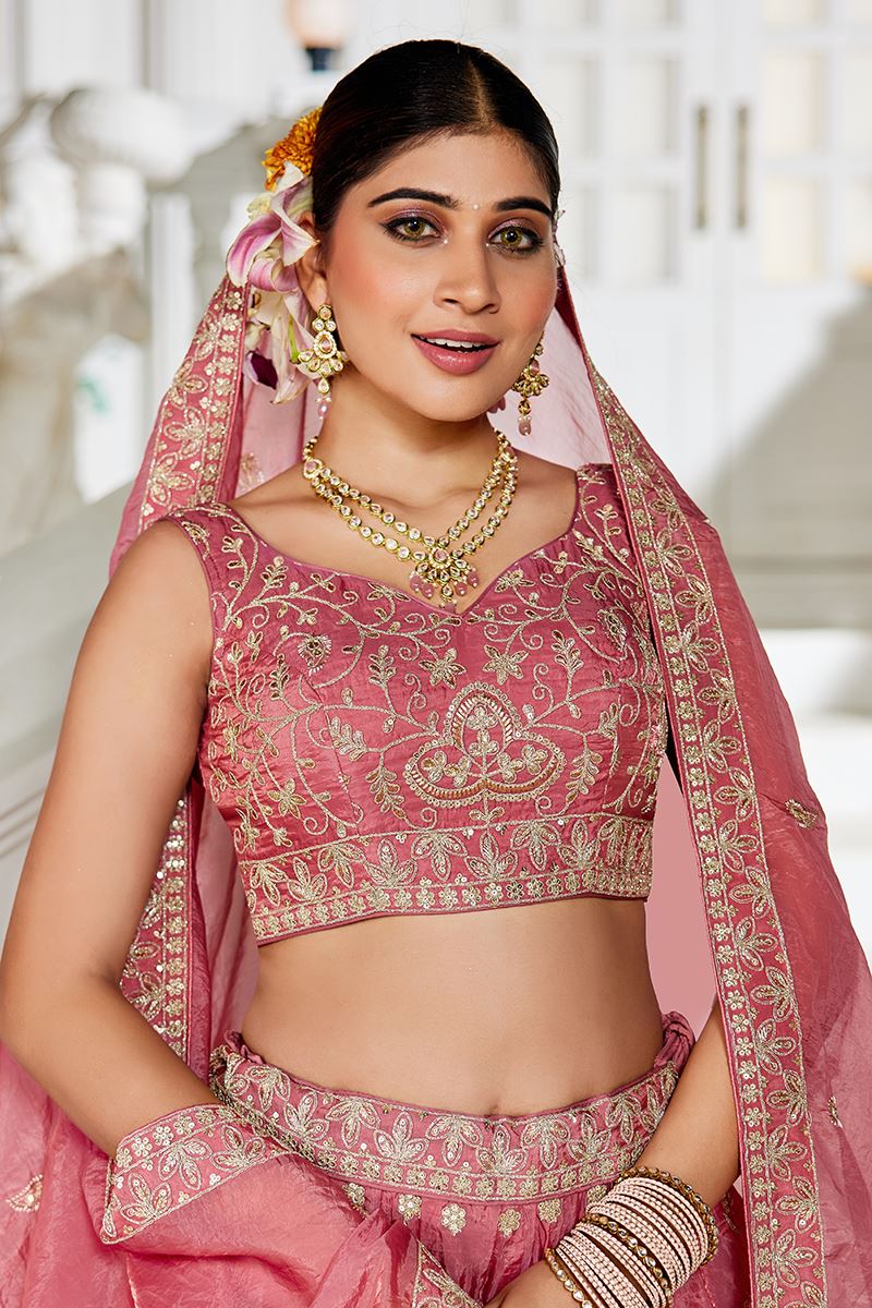 Charismatic Pink Designer Indo-Western Lehenga Choli for Engagement, Reception, and Sangeet