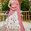 Flamboyant Cream Designer Indo-Western Lehenga Choli for Engagement, Reception, and Sangeet