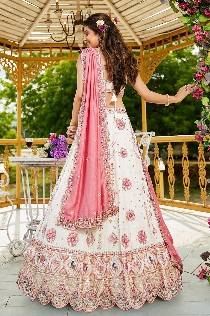 Flamboyant Cream Designer Indo-Western Lehenga Choli for Engagement, Reception, and Sangeet