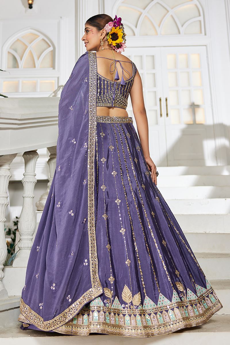 Mesmerizing Violet Designer Indo-Western Lehenga Choli for Engagement, Reception, and Sangeet