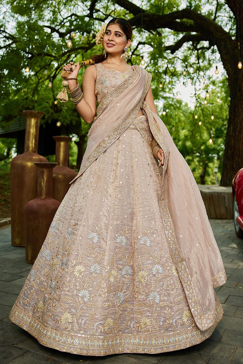 Outstanding Nude Designer Indo-Western Lehenga Choli for Engagement, Reception, and Sangeet