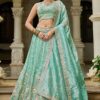 Fascinating Sea Green Designer Indo-Western Lehenga Choli for Engagement, Reception, and Sangeet