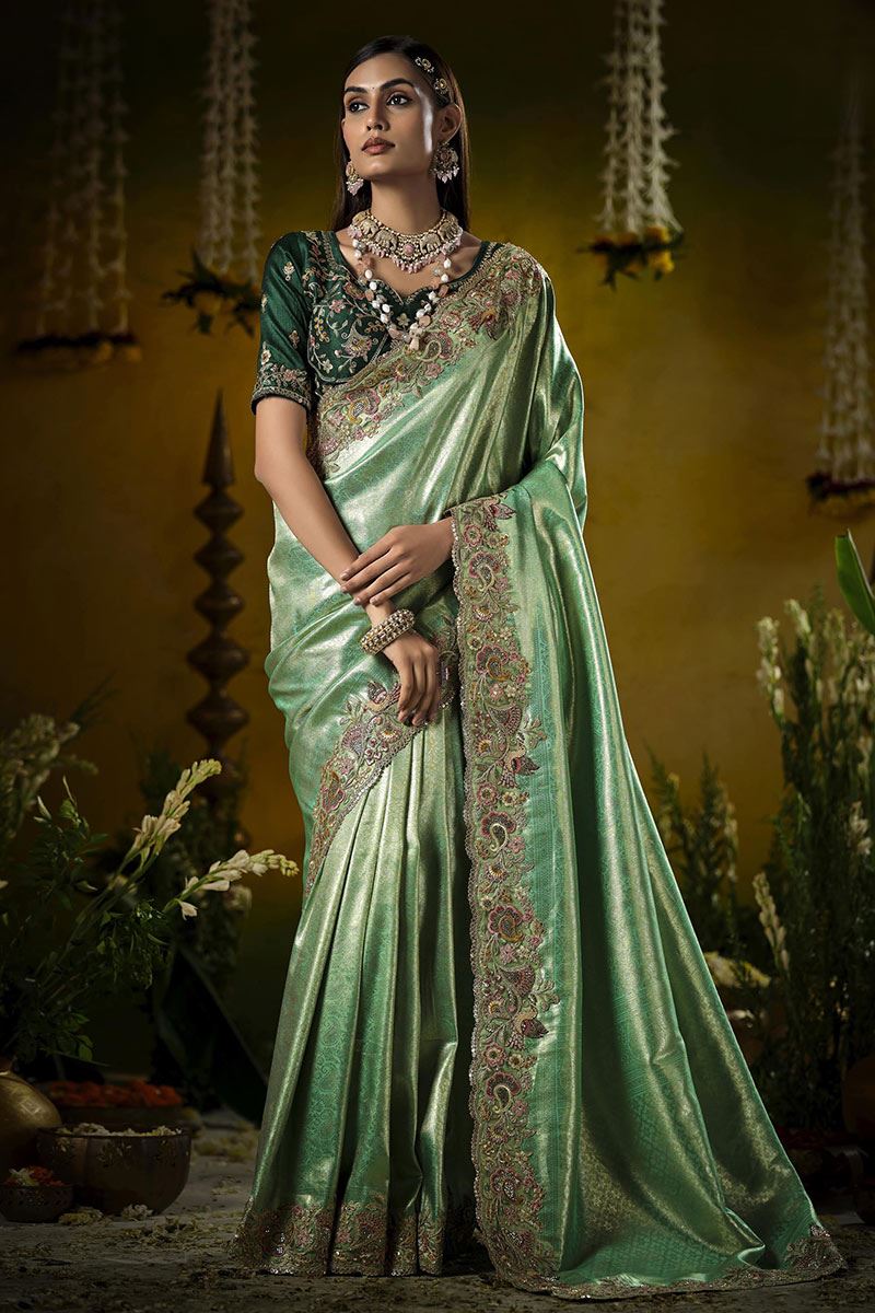 Dazzling Silk Designer Saree for Mehendi, Wedding, and Reception