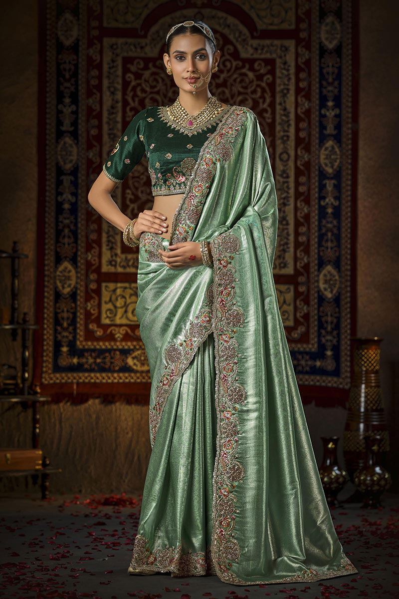 Delightful Silk Designer Saree for Mehendi, Wedding, and Reception
