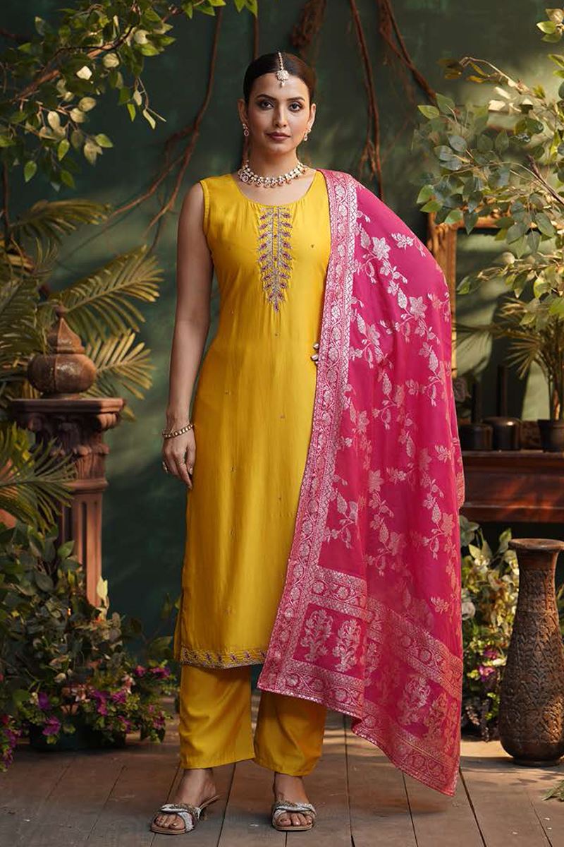 Dazzling Designer Straight Cut Suit for Haldi, Festivals, and Sangeet
