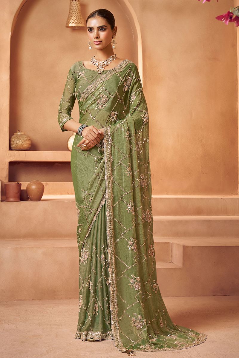 Beautiful Tissue Silk Designer Saree for Engagement, Mehendi, and Parties