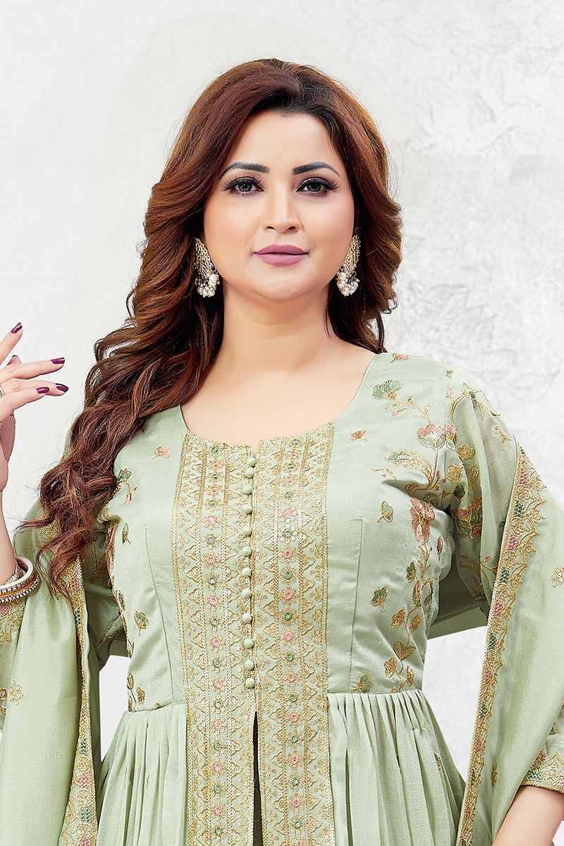 Attractive Muslin Silk Designer Anarkali Suit for Festivals, Sangeet, and Parties