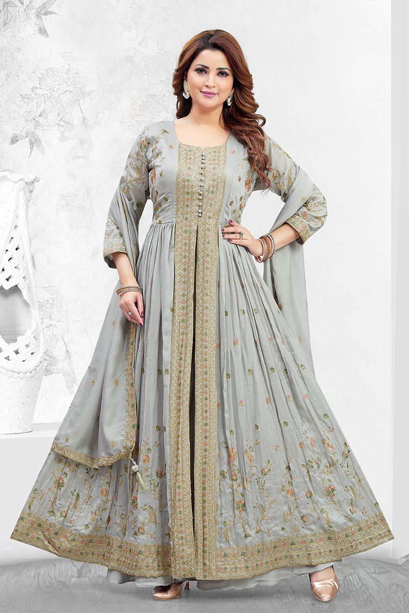 Artistic Muslin Silk Designer Anarkali Suit for Festivals, Sangeet, and Parties