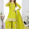 Spectacular Chinon Designer Palazzo Suit for Engagement, Reception, and Mehendi