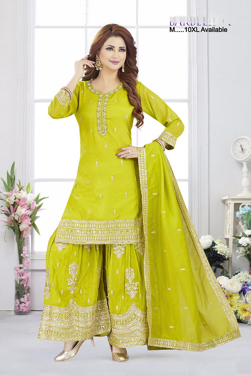 Spectacular Chinon Designer Palazzo Suit for Engagement, Reception, and Mehendi