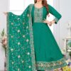 Magnificent Chinon Silk Designer Anarkali Suit for Mehendi, Sangeet, and Parties