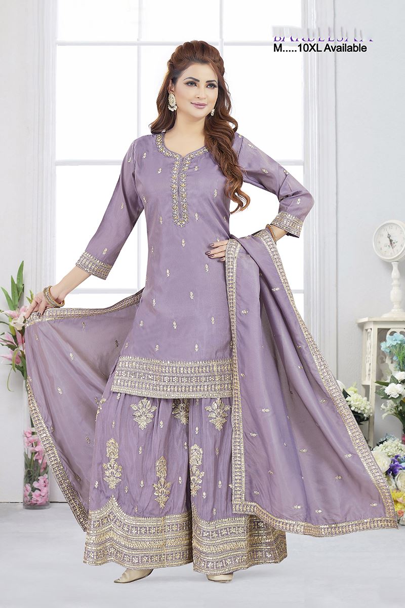 Ethnic Chinon Designer Palazzo Suit for Engagement, Reception, and Sangeet