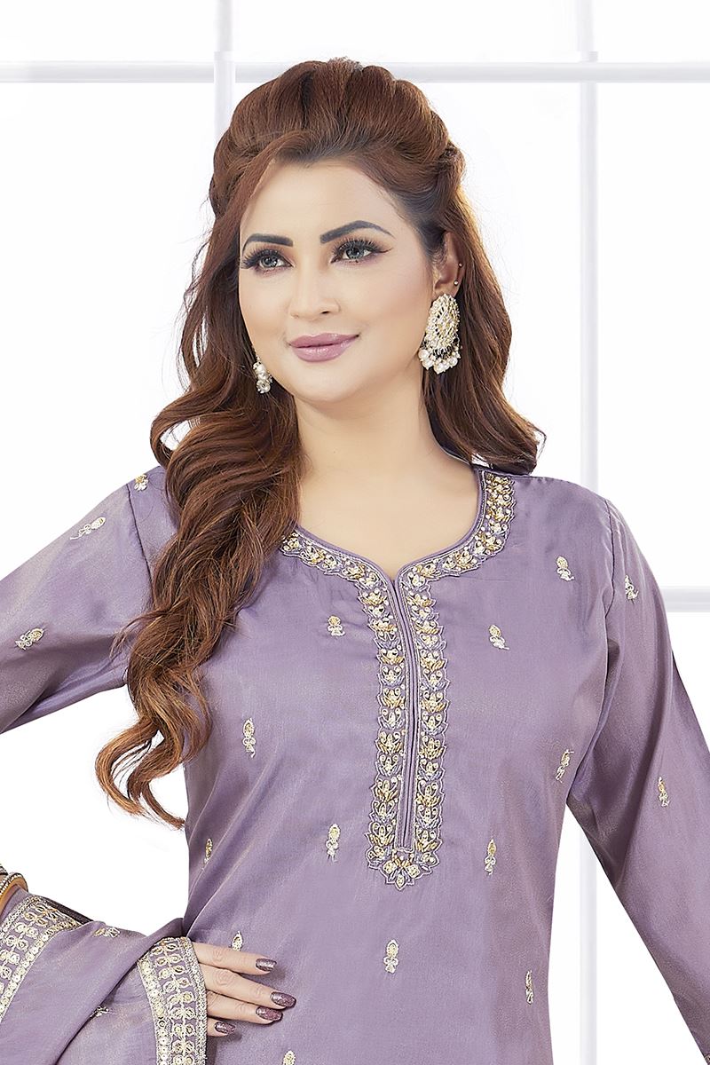 Ethnic Chinon Designer Palazzo Suit for Engagement, Reception, and Sangeet