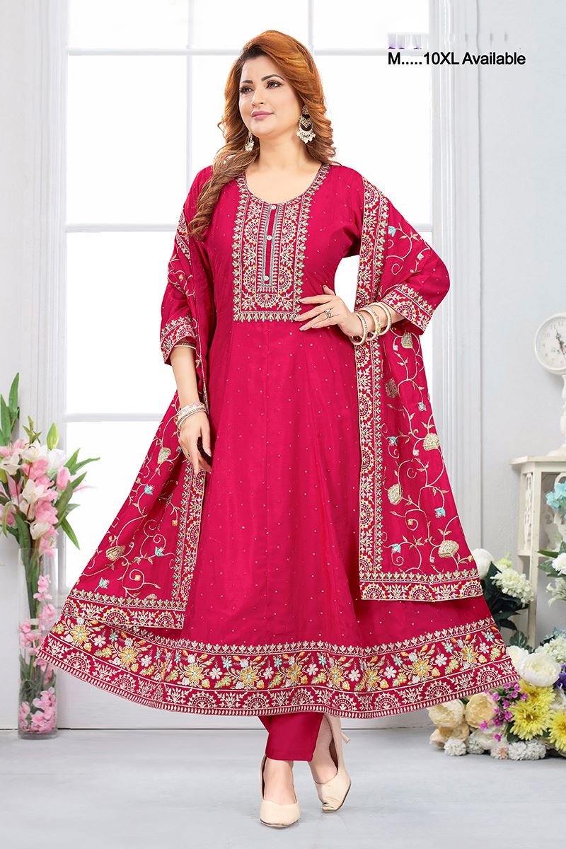 Impressive Chinon Silk Designer Anarkali Suit for Festivals, Sangeet, and Parties