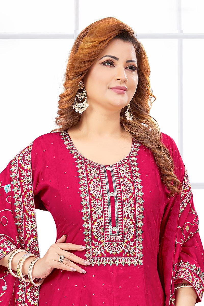 Impressive Chinon Silk Designer Anarkali Suit for Festivals, Sangeet, and Parties