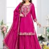 Fascinating Chinon Designer Palazzo Suit for Wedding, Reception, and Sangeet
