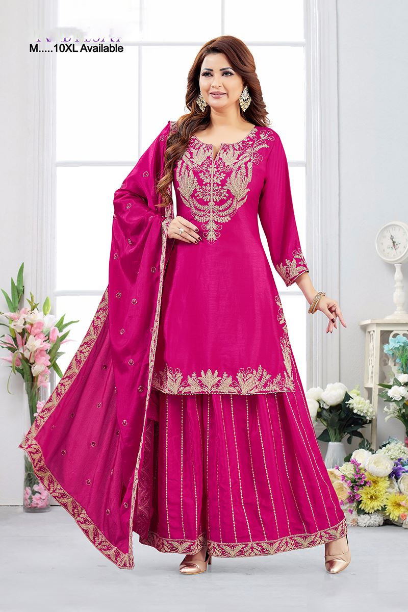 Fascinating Chinon Designer Palazzo Suit for Wedding, Reception, and Sangeet