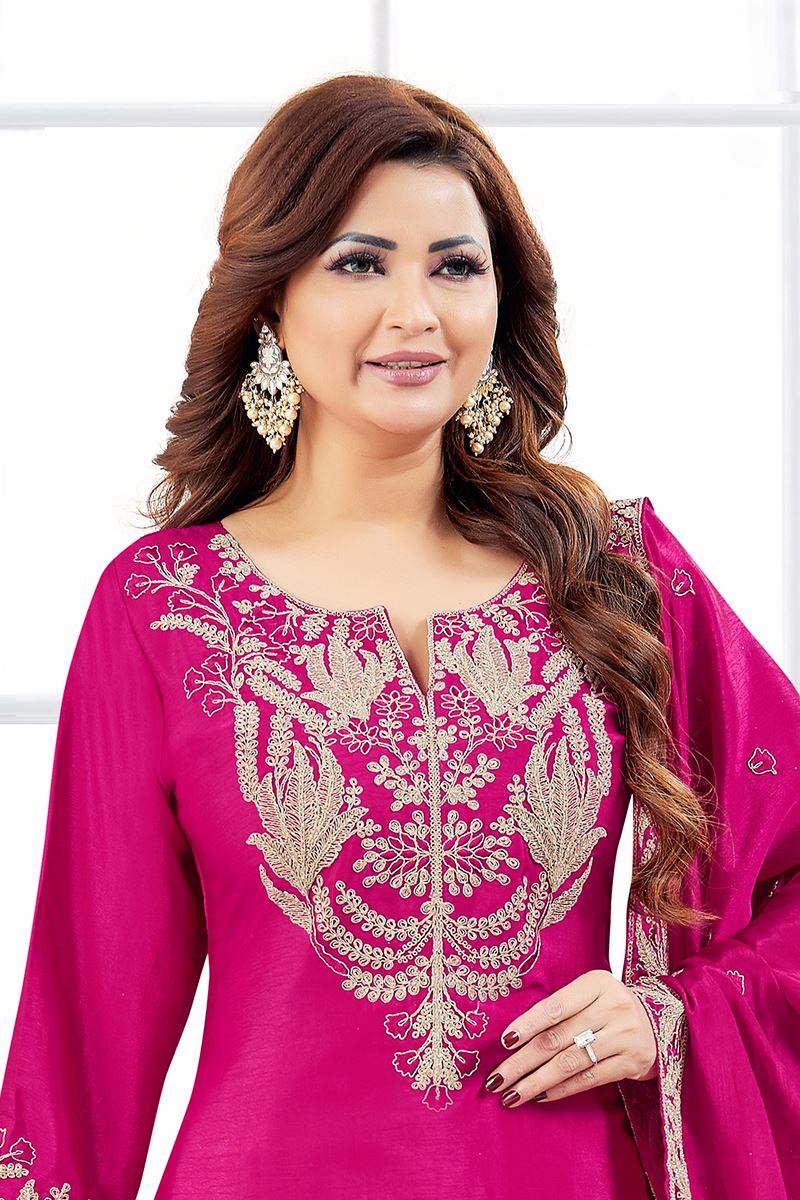 Fascinating Chinon Designer Palazzo Suit for Wedding, Reception, and Sangeet