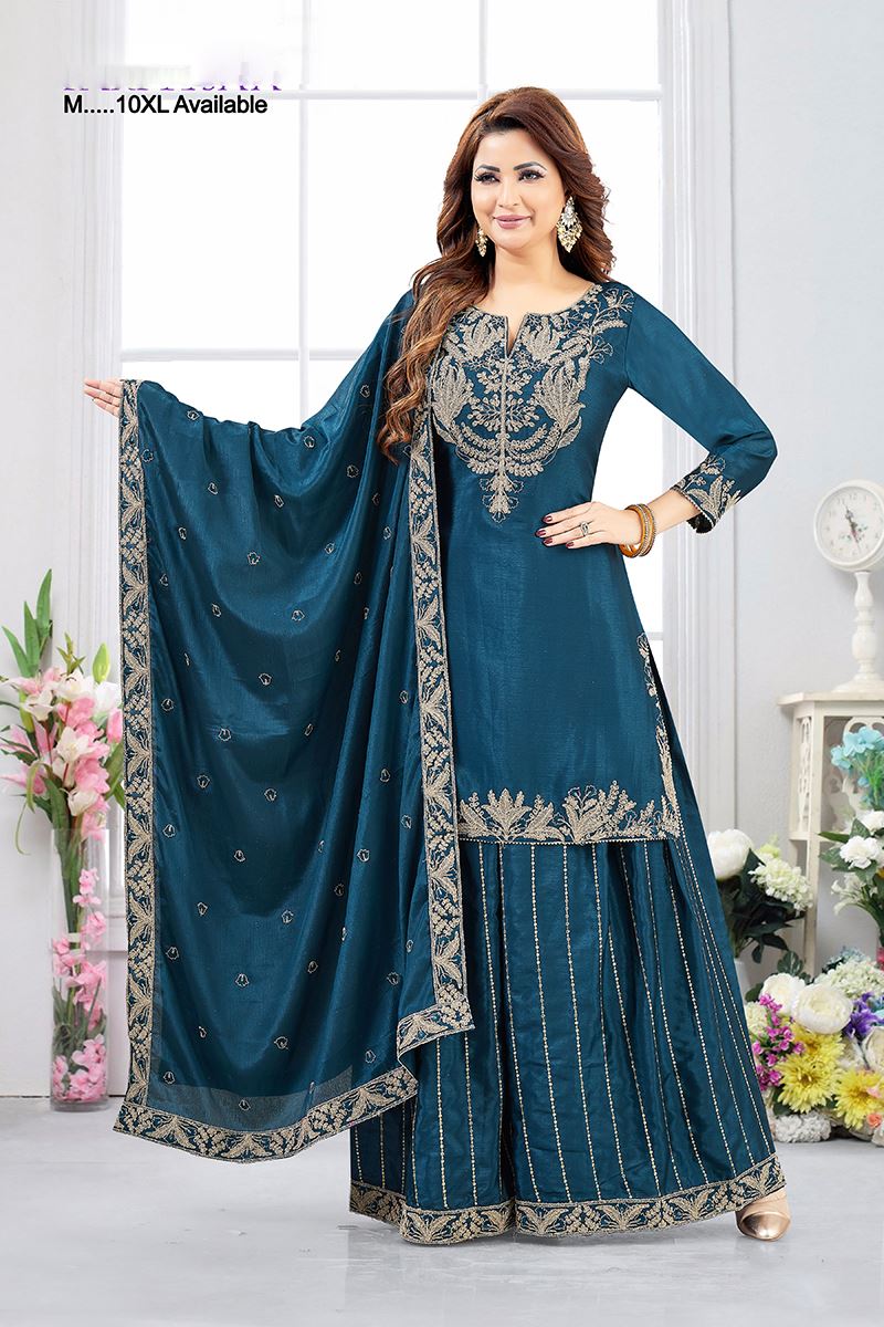 Creative Teal Blue Designer Palazzo Suit for Wedding, Reception, and Festivals