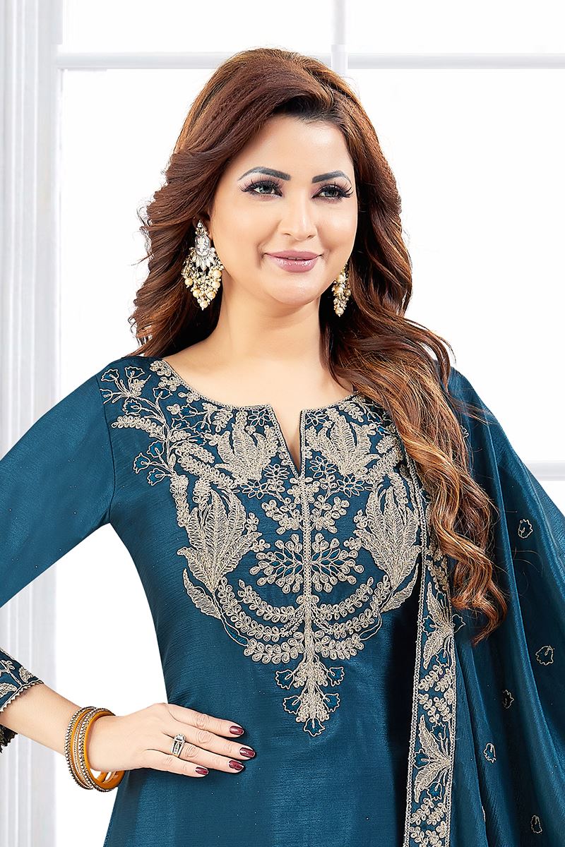 Creative Teal Blue Designer Palazzo Suit for Wedding, Reception, and Festivals