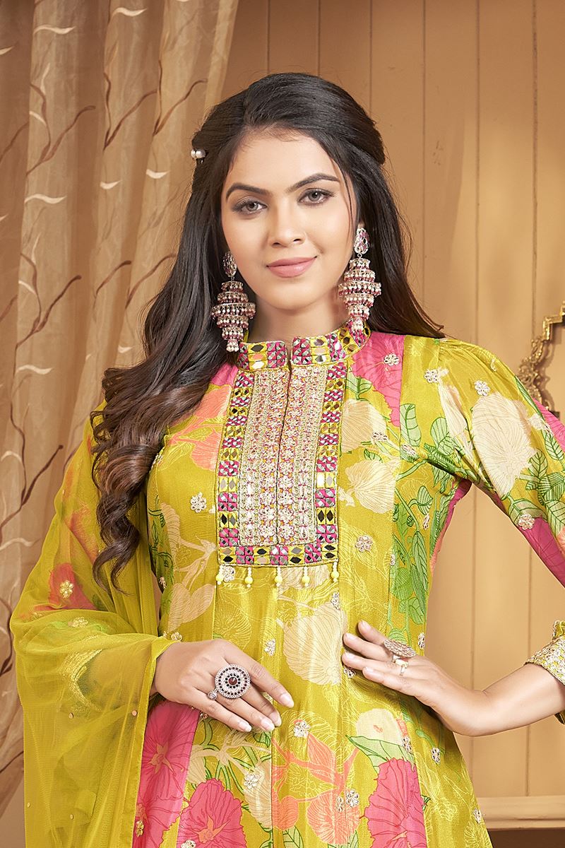 Aesthetic Green Designer Palazzo Suit for Festivals, Mehendi, and Sangeet