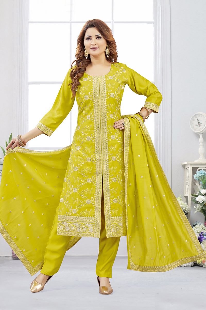 Enticing Designer Straight Cut Suit for Haldi, Sangeet, and Parties