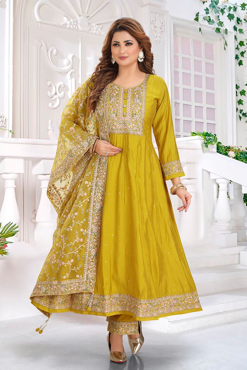 Surreal Chanderi Silk Designer Anarkali Suit for Haldi, Sangeet, and Parties