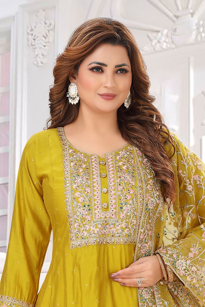 Surreal Chanderi Silk Designer Anarkali Suit for Haldi, Sangeet, and Parties