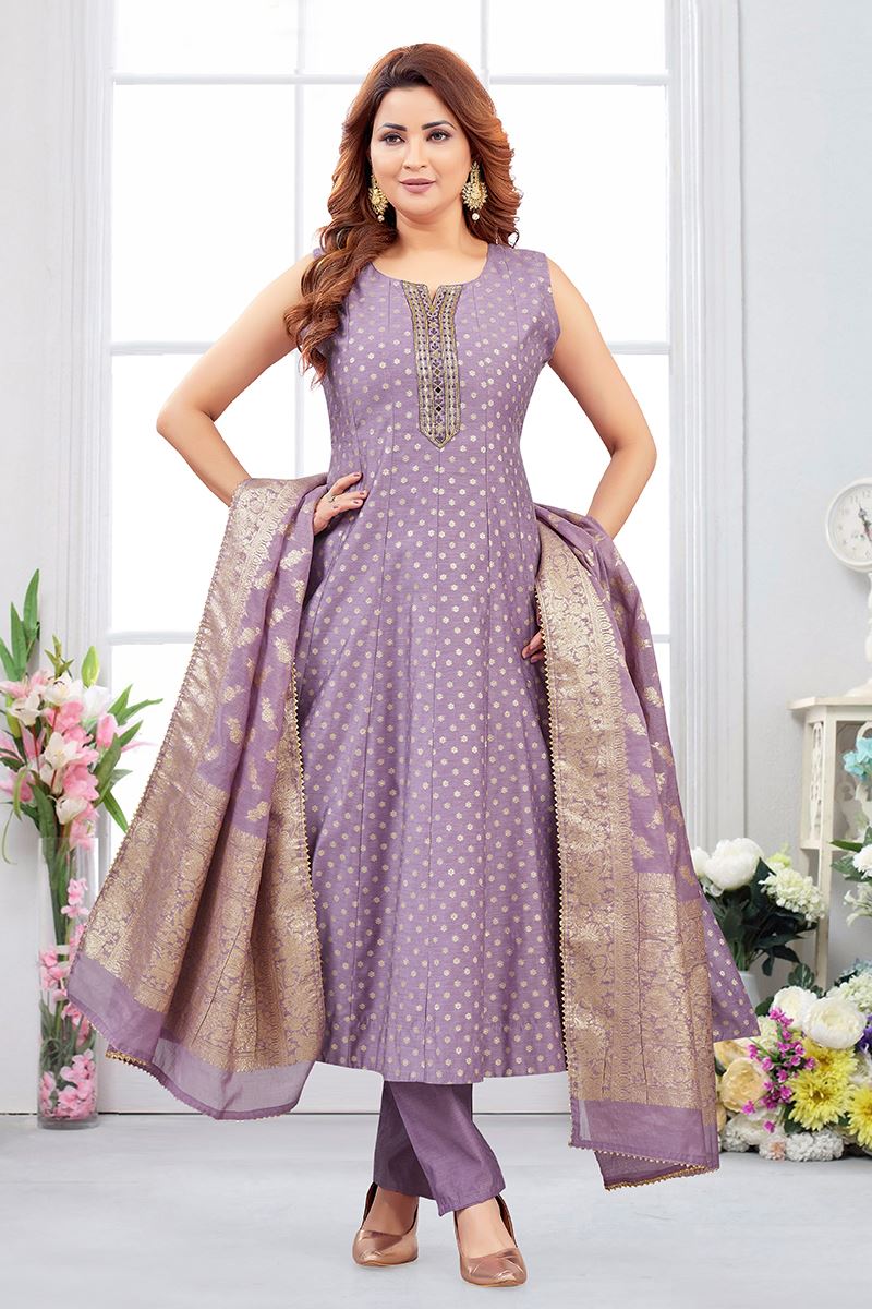 Delightful Jacquard Designer Anarkali Suit for Engagement, Sangeet, and Parties