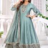 Vibrant Silk Designer Anarkali Suit for Engagement, Reception, and Sangeet