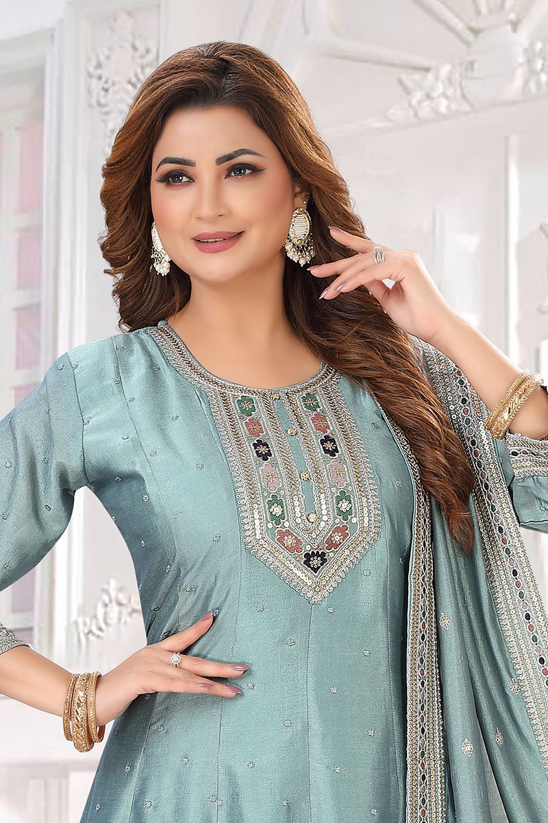 Vibrant Silk Designer Anarkali Suit for Engagement, Reception, and Sangeet