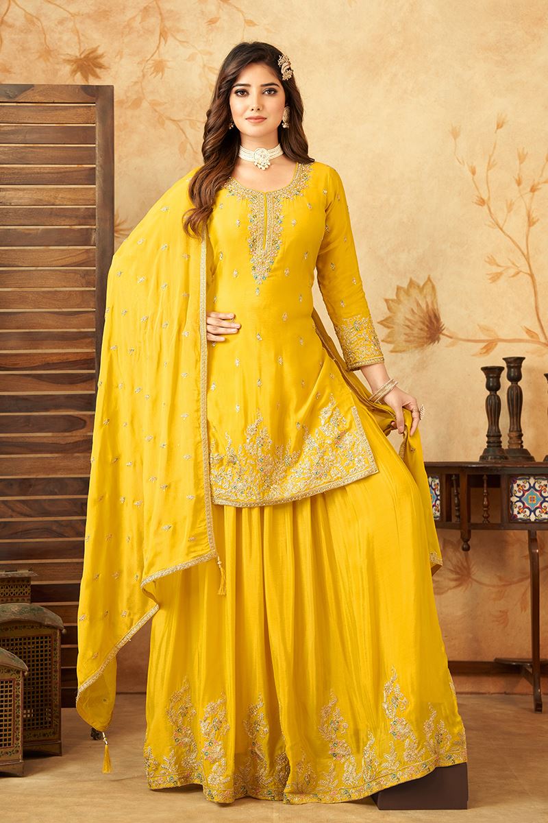 Ethnic Yellow Designer Palazzo Suit for Haldi, Festivals, and Sangeet
