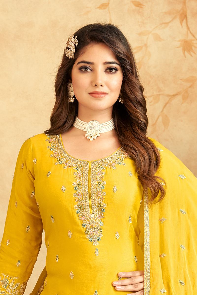 Ethnic Yellow Designer Palazzo Suit for Haldi, Festivals, and Sangeet