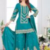 Striking Rama Green Designer Palazzo Suit for Wedding, Reception, and Festivals