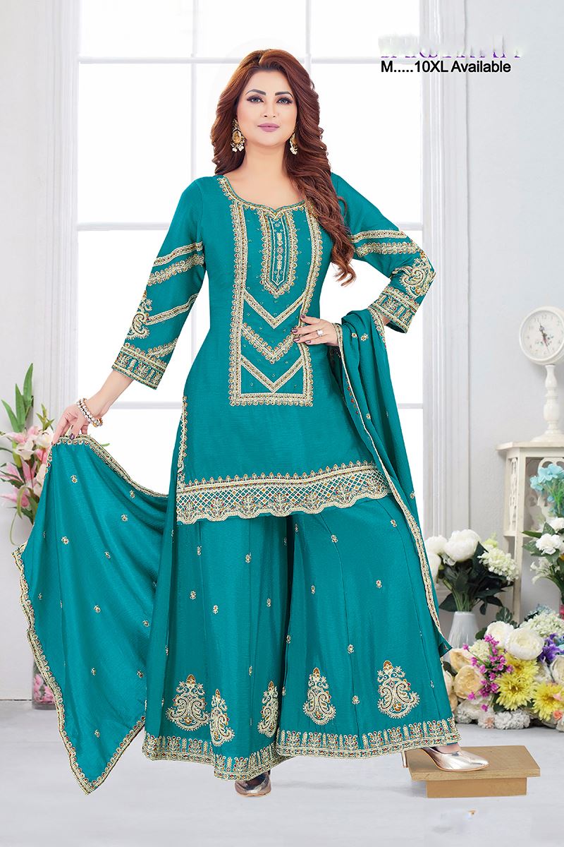 Striking Rama Green Designer Palazzo Suit for Wedding, Reception, and Festivals