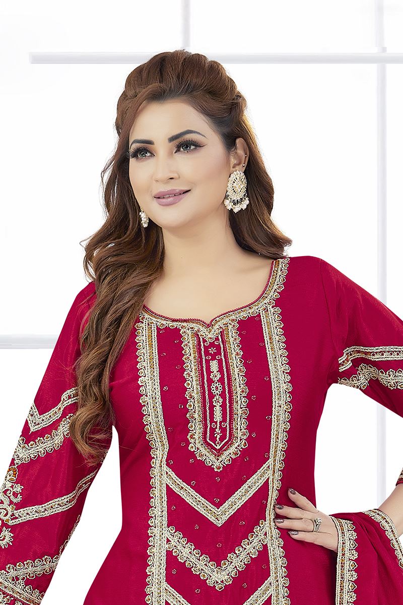 Fashionable Red Designer Palazzo Suit for Wedding, Reception, and Festivals