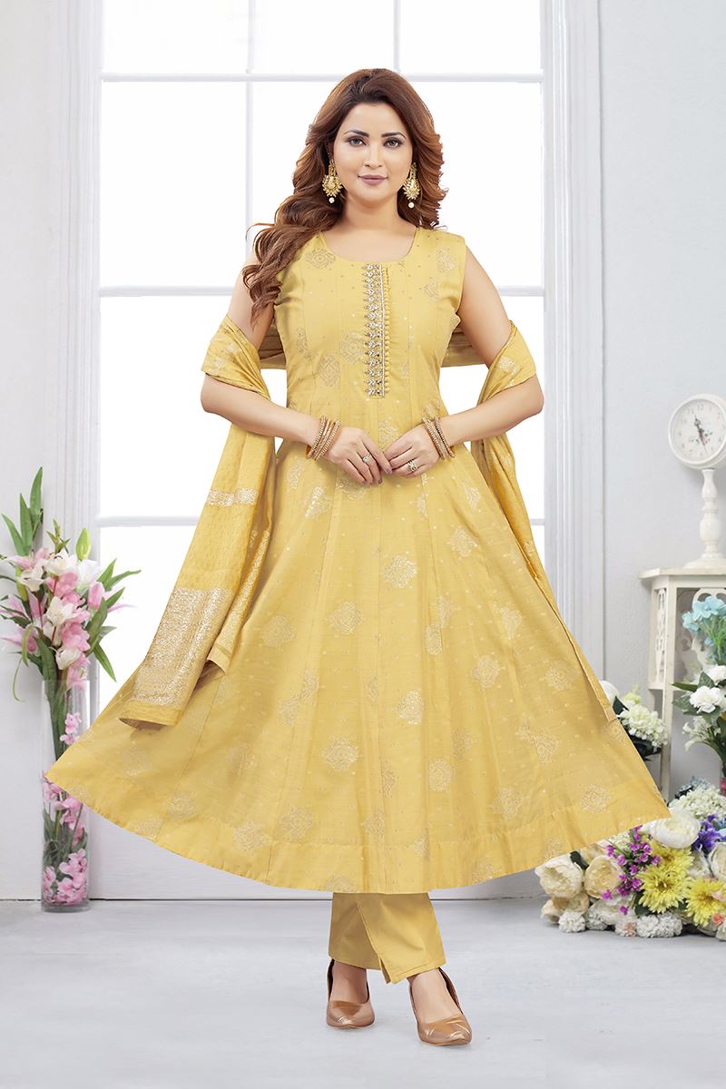 Heavenly Jacquard Designer Anarkali Suit for Haldi, Sangeet, and Parties