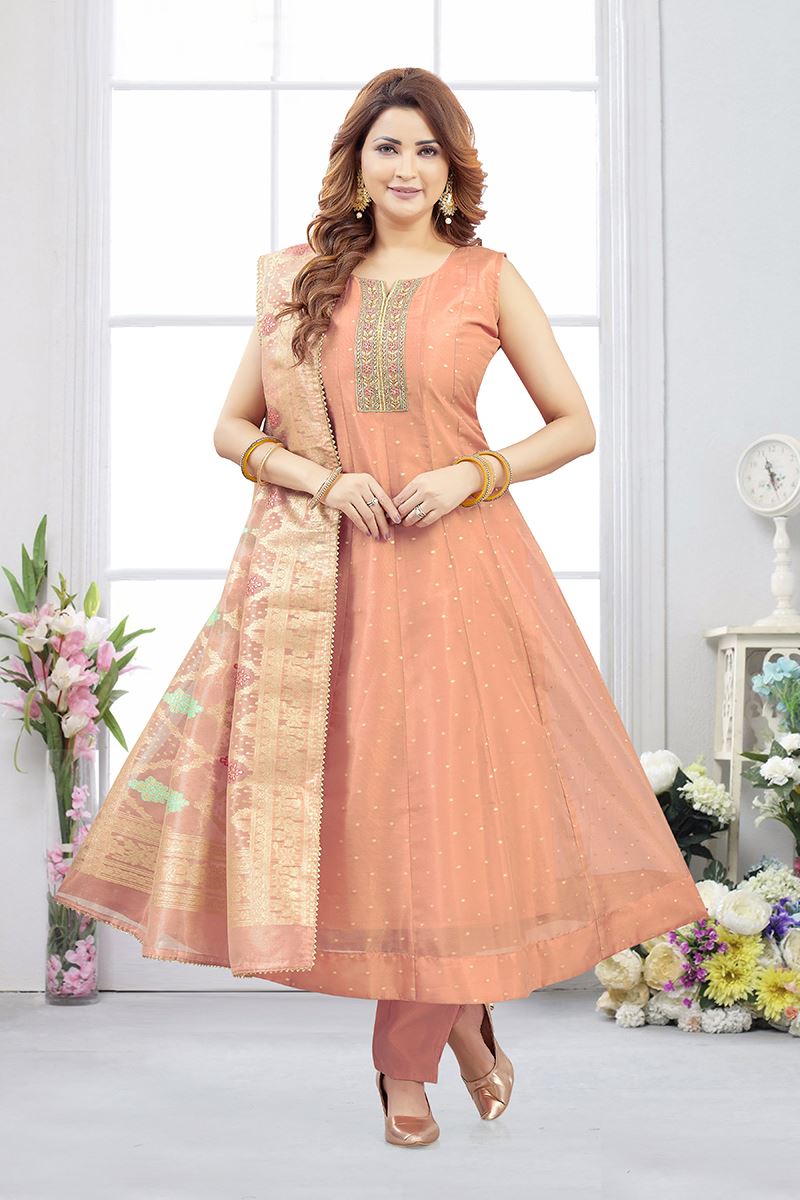 Artistic Jacquard Designer Anarkali Suit for Festivals, Sangeet, and Parties