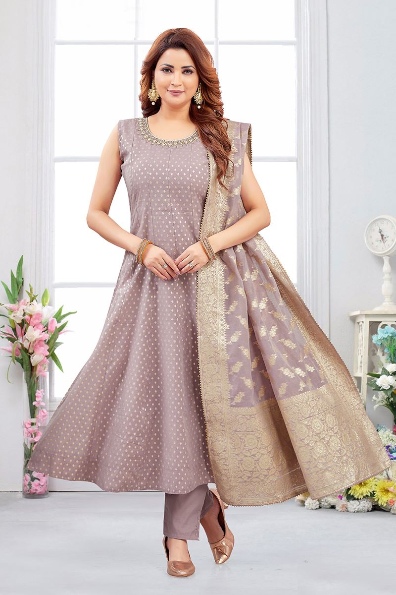 Beautiful Jacquard Designer Anarkali Suit for Festivals, Sangeet, and Parties