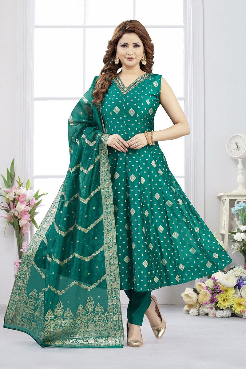 Flawless Jacquard Designer Anarkali Suit for Mehendi, Sangeet, and Parties