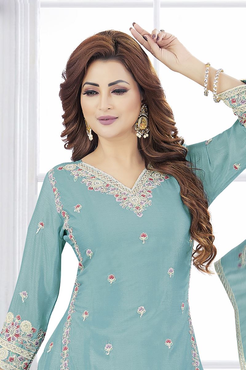 Charismatic Firozi Designer Palazzo Suit for Reception, Sangeet, and Parties