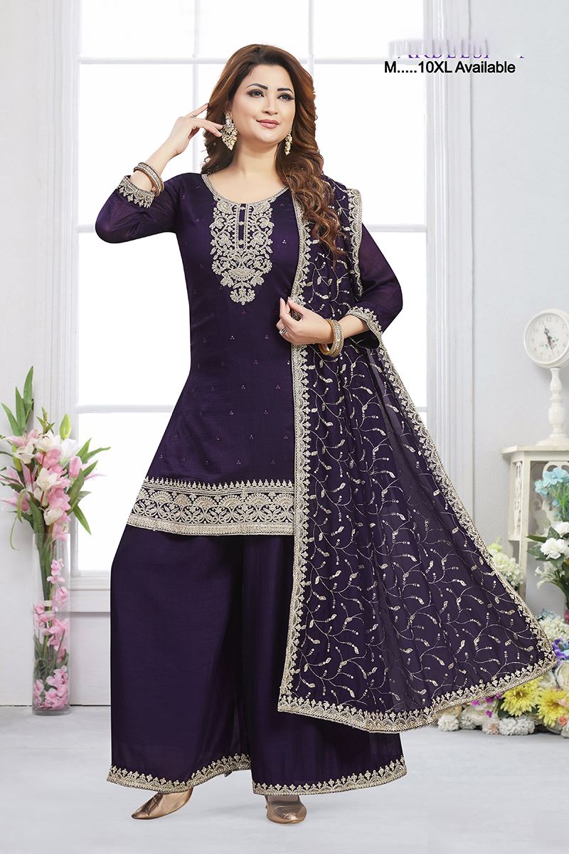 Impressive Violet Designer Palazzo Suit for Wedding, Reception, and Sangeet