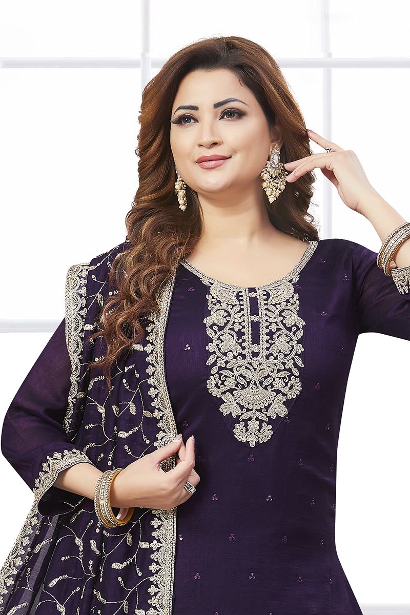 Impressive Violet Designer Palazzo Suit for Wedding, Reception, and Sangeet