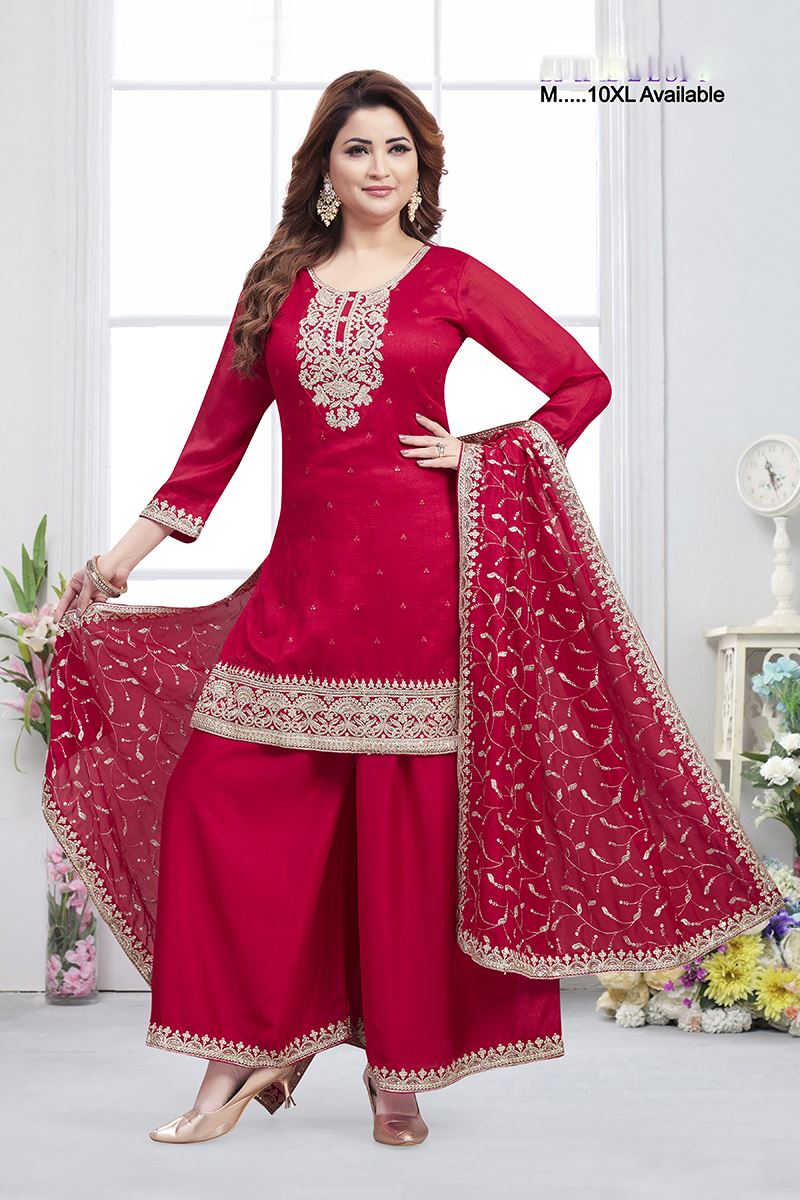 Ethnic Red Designer Palazzo Suit for Wedding, Reception, and Sangeet