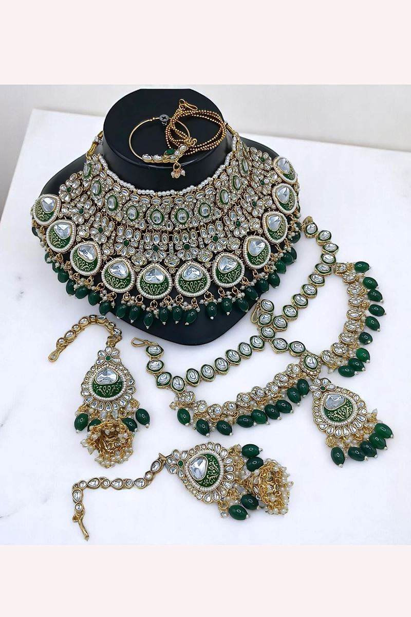 Beautiful Green Designer Bridal Necklace Set for Mehendi, Wedding and Reception