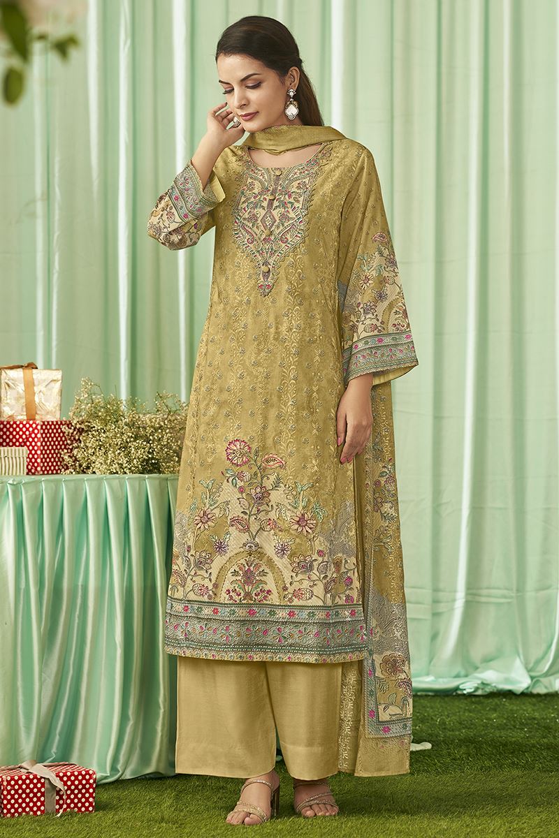 Impressive Lawn Cotton Designer Straight Cut Suit for Haldi, Sangeet, and Parties (Unstitched suit)