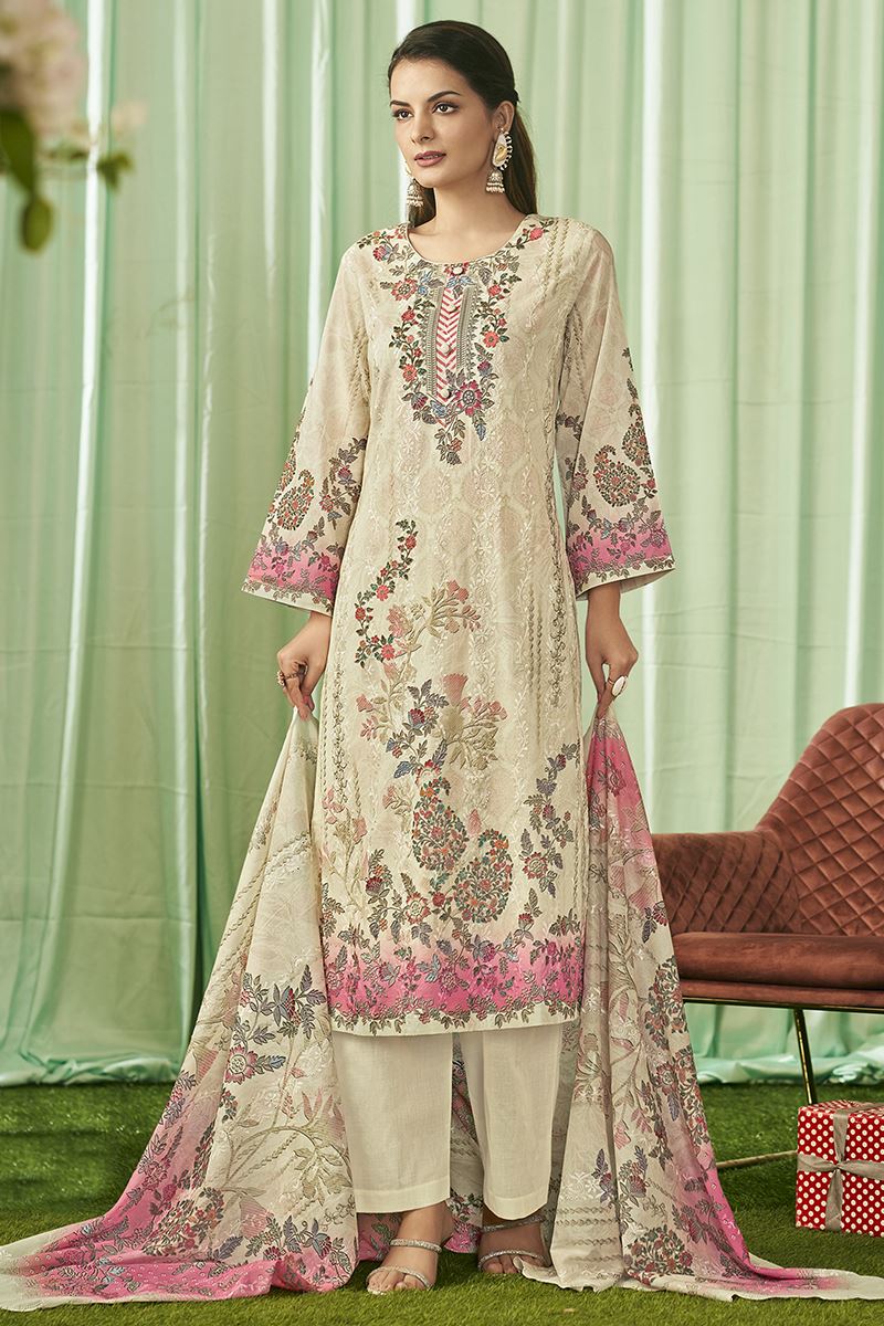 Exquisite Lawn Cotton Designer Straight Cut Suit for Festivals, Sangeet, and Parties (Unstitched suit)