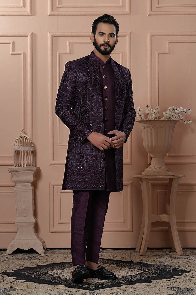 Spectacular Purple Designer Men’s Indo-Western for Engagement, Reception, and Wedding